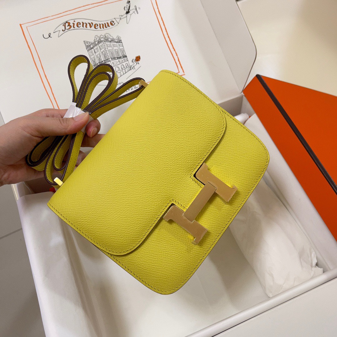 Hermes Constance 18 Mini Shoulder Bag In Yellow Epsom Leather